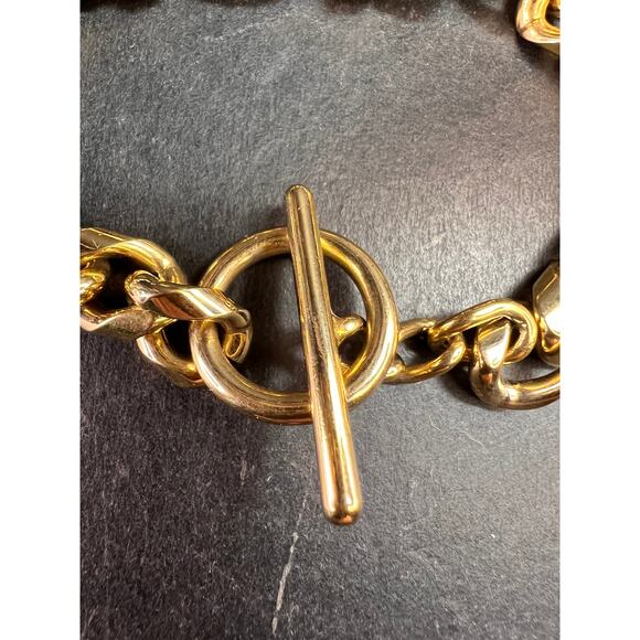 Chunky Gold Tone Curb Chain O-Ring Toggle Clasp Bracelet Costume Jewelry - Picture 11 of 13